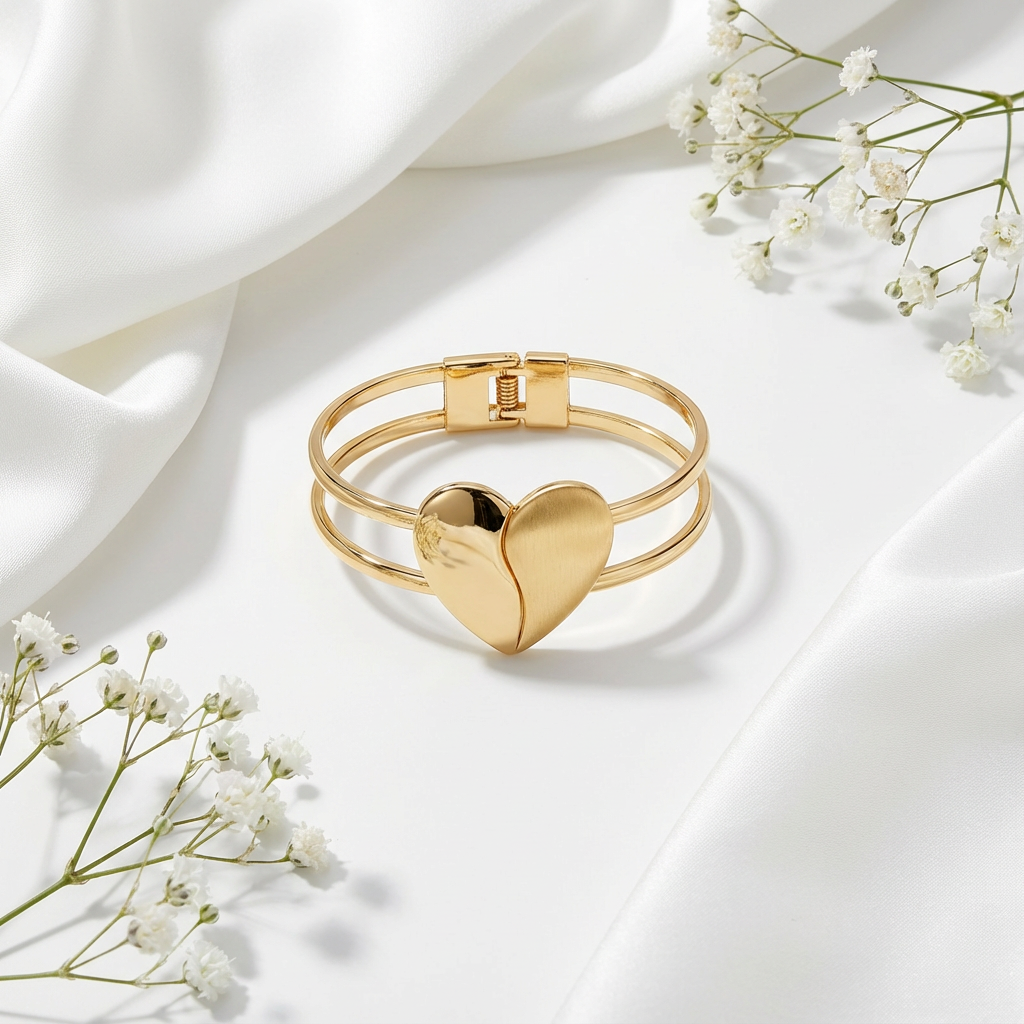 Korean Frosted Double Heart Bracelet  Elegant Women’s Alloy Jewelry