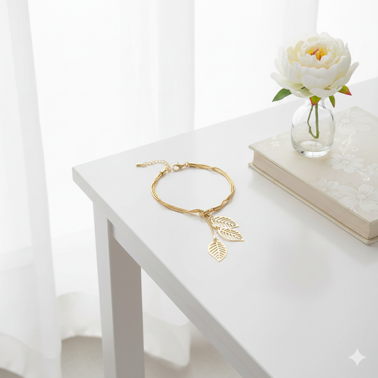 Elegant Gold Mesh Hollow Leaves Bracelet – Women’s Fashion Alloy Jewelry