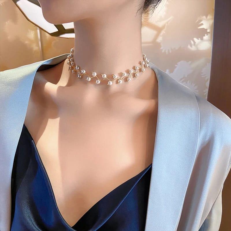 Modern Pearl-Accented Neck Choker