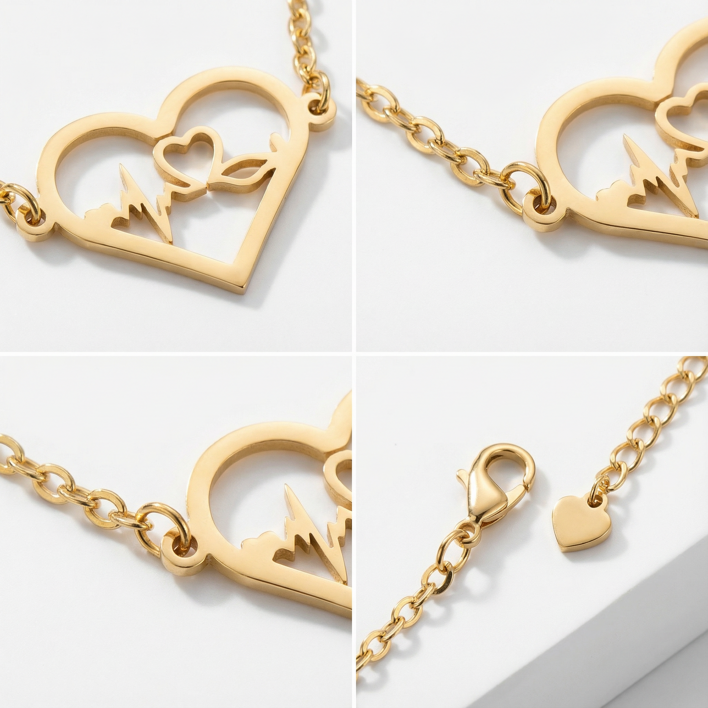 18K Gold Arrow Heart & Geometric Charm Bracelet Women’s Jewelry