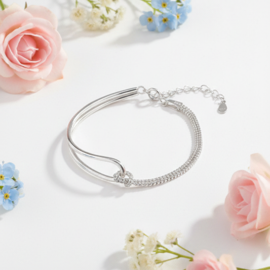 S925 Silver Knot Bracelet – Minimalist Geometric Chain for Women