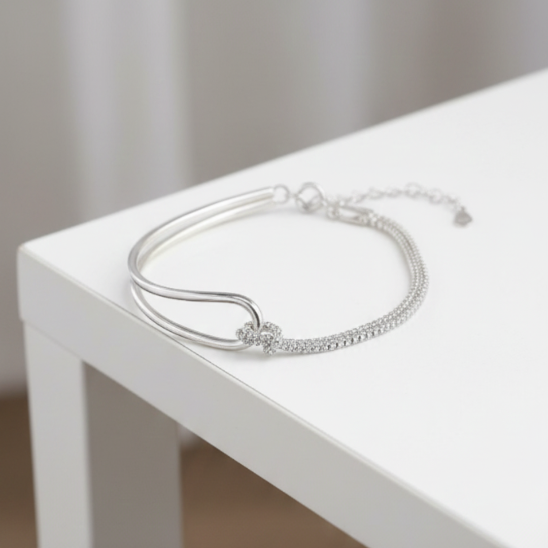 S925 Silver Knot Bracelet – Minimalist Geometric Chain for Women